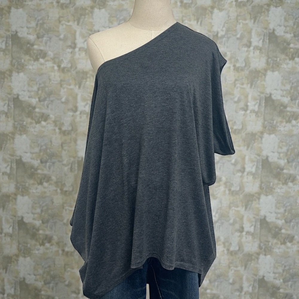 **LIKE NEW** MEAVOR Elegant Dark Gray One-Shoulder Blouse